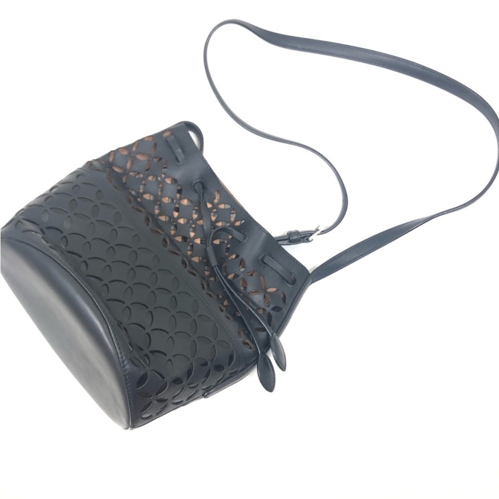 Alaia Bag Black Crossbody Leather Laser Cut Out Bucket Drawstring - Picture 6 of 15